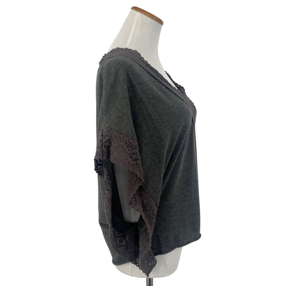 Rue21 Gray Lace Crochet Trim Flutter Sleeve V-Neck Top - Picture 5 of 12
